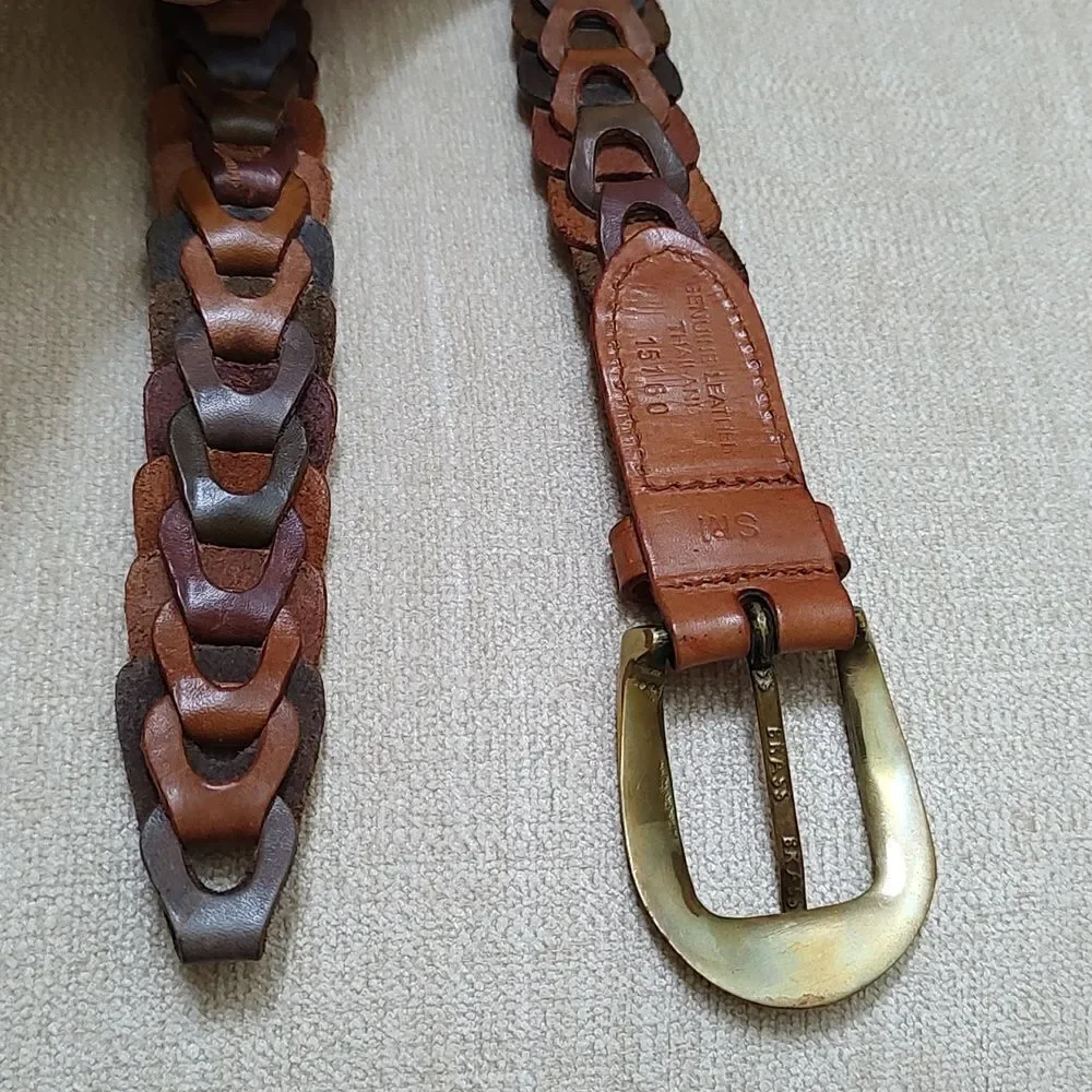 Genuine Leather Multi Color Woven Link Belt Brass Buckle
